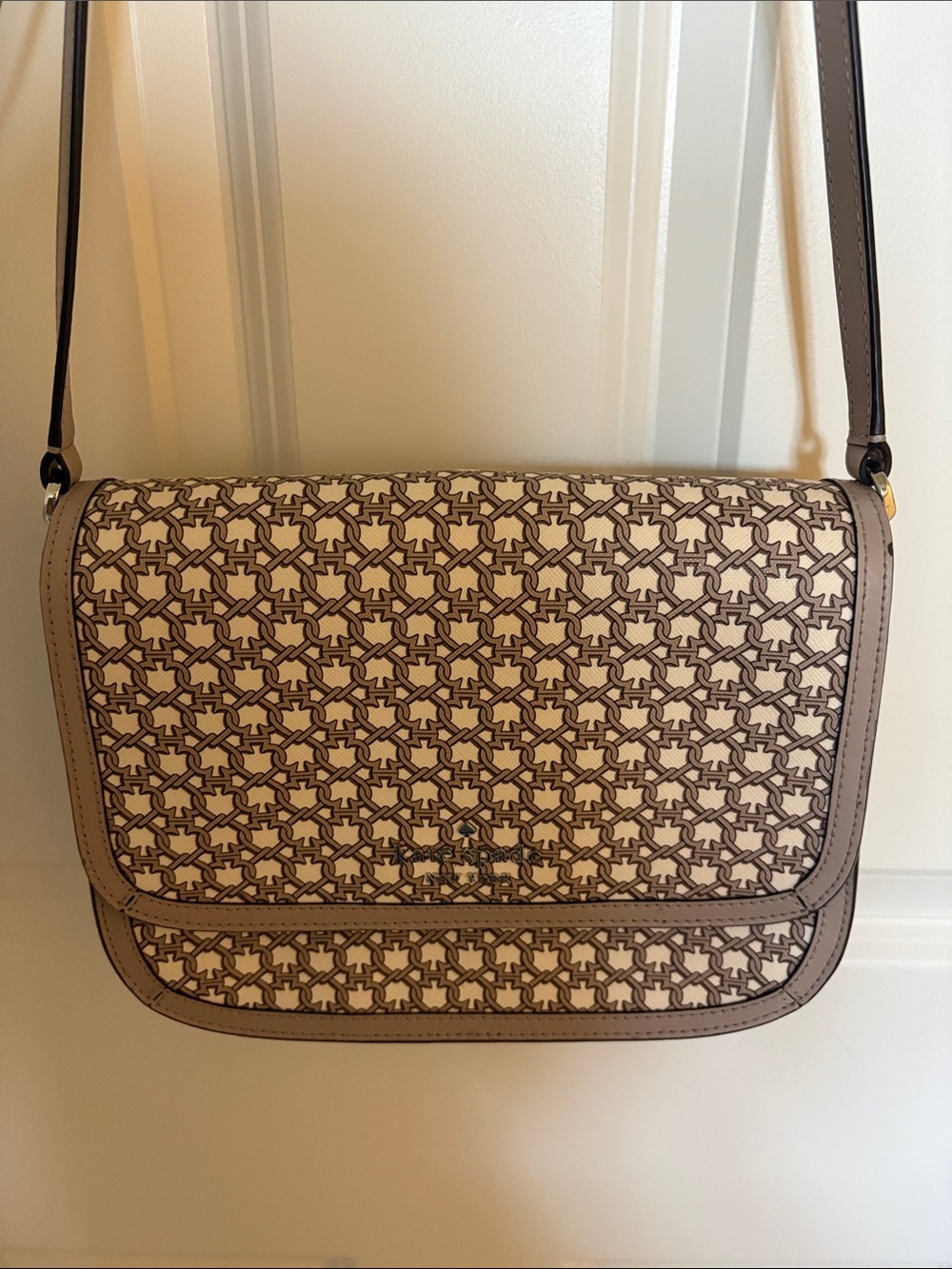 kate spade Beige and Brown Patterned Crossbody Bag